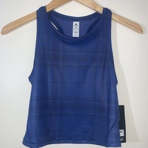 90 Degrees Tank Womens Size XS Cropped Perfect Plaid Sodalite Blue Workout‎